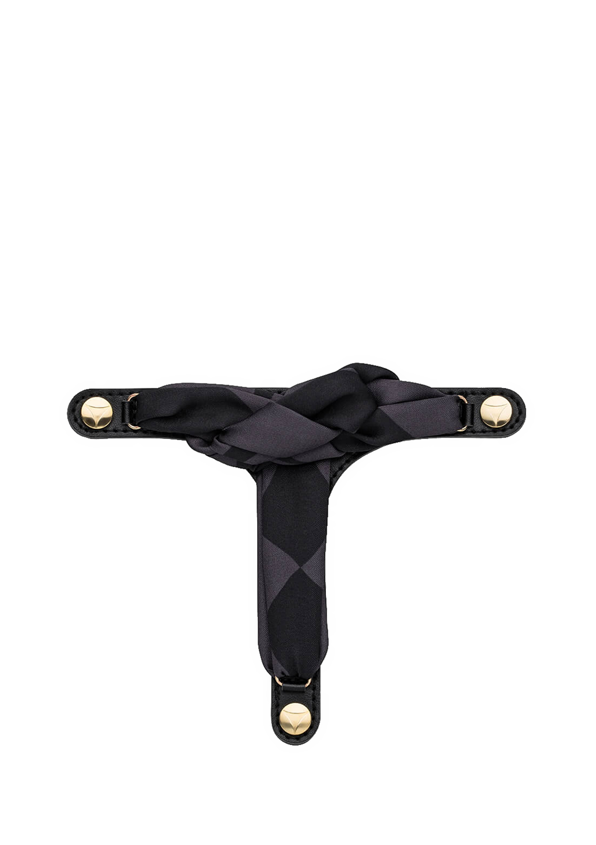 Frontalansicht auf neutralem Hintergrund des Produktes Silky Loop in der Farbe Black